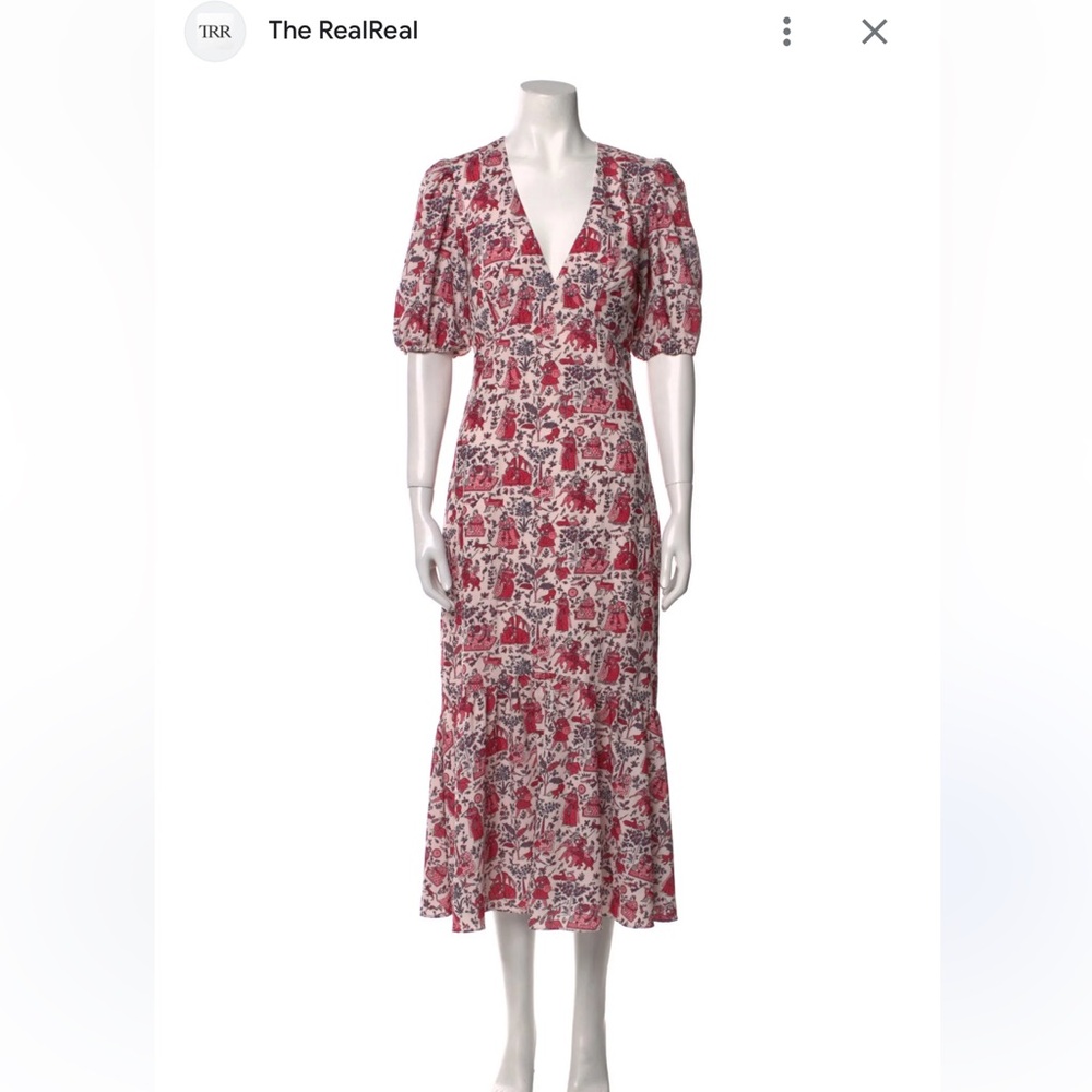 RHODE Red and White Printed Midi Dress